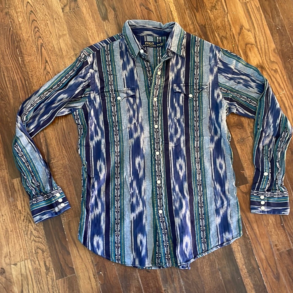 Vintage Western Bohemian Mens Polo by Ralph Lauren -Medium